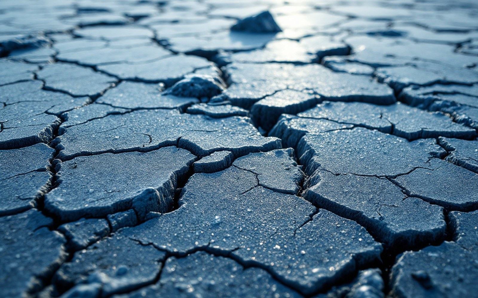 Cracked ground with subsided edges, close