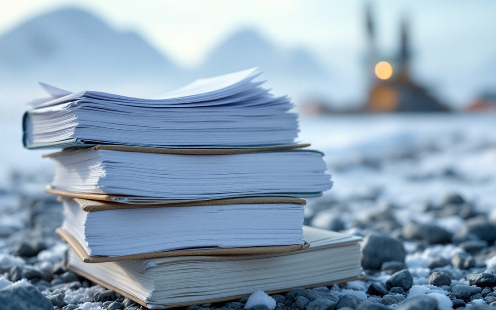 A stack of bound agency reports, close, plain light